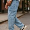 Cargo 6 Pocket Baggy Jeans - Blue