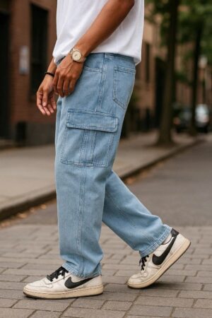 Cargo 6 Pocket Baggy Jeans - Blue